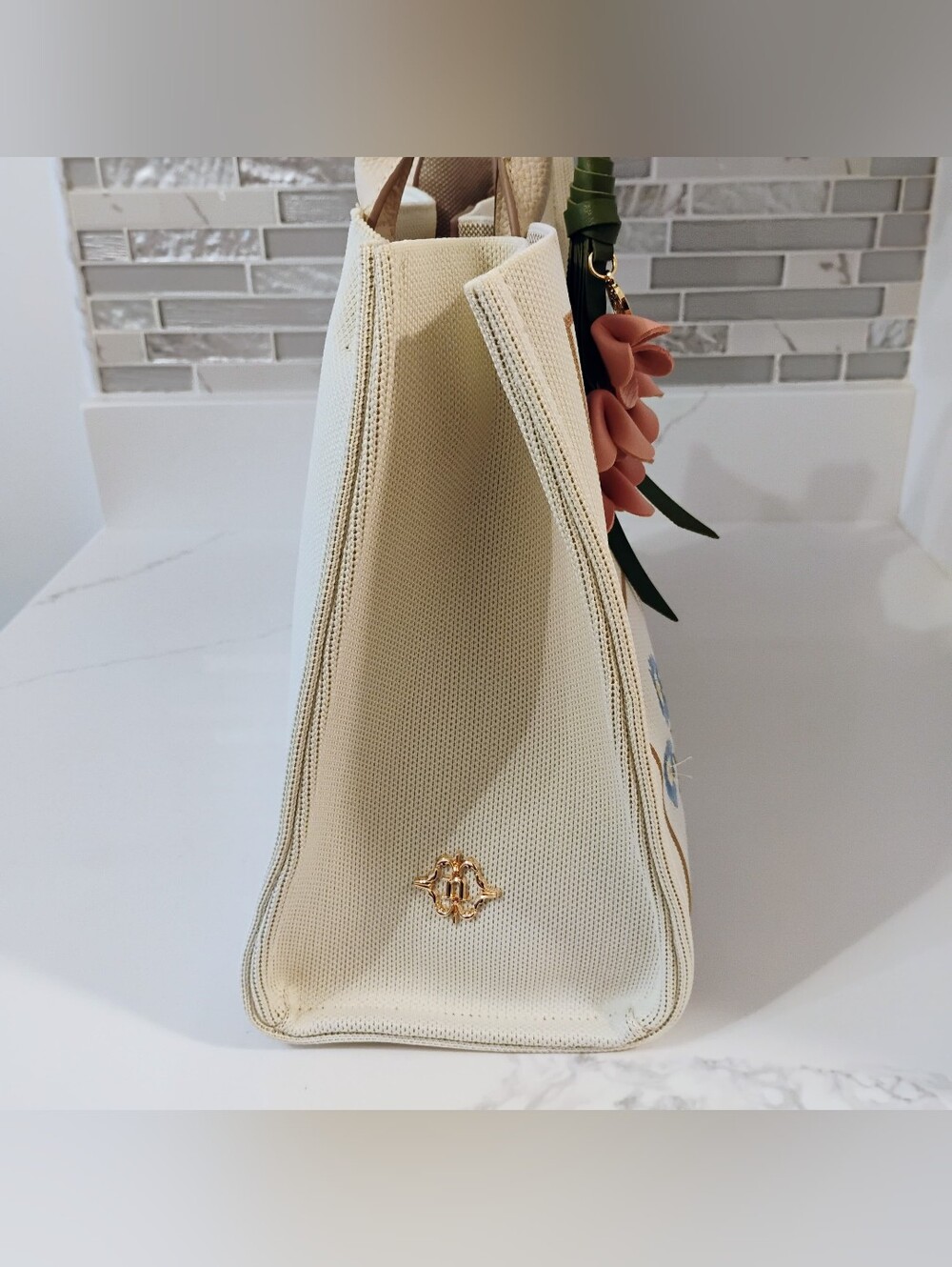 NWT 2fer Nanette Lepore Canvas Tote Bag & Bag Charm w/GHW - Picture 6 of 14
